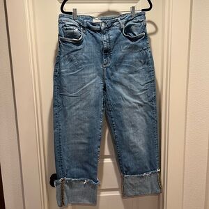 Pilcro Light Blue Boyfriend Cropped Jeans with Cuffed Hem